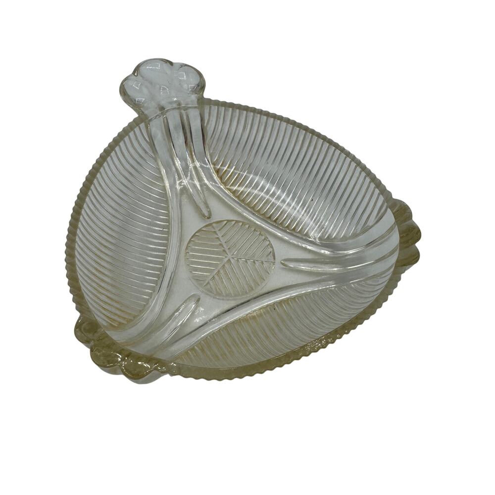 Vintage Bon Bon Dish Hazel Atlas Art Deco Nappy Triangle Handled 6 inch